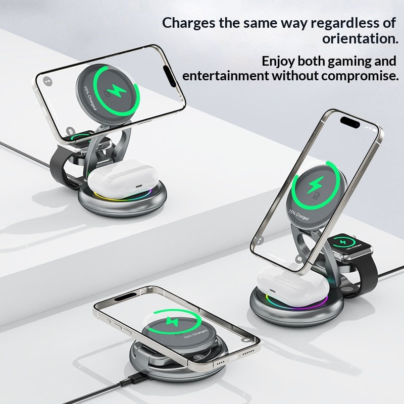 3-in-1 Magnetic Wireless Charging Station, 15W Fast Charge — product photo