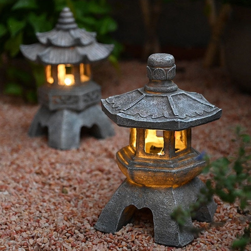 Solar Stone Tower Lantern - Floor-Standing Garden Light β product photo