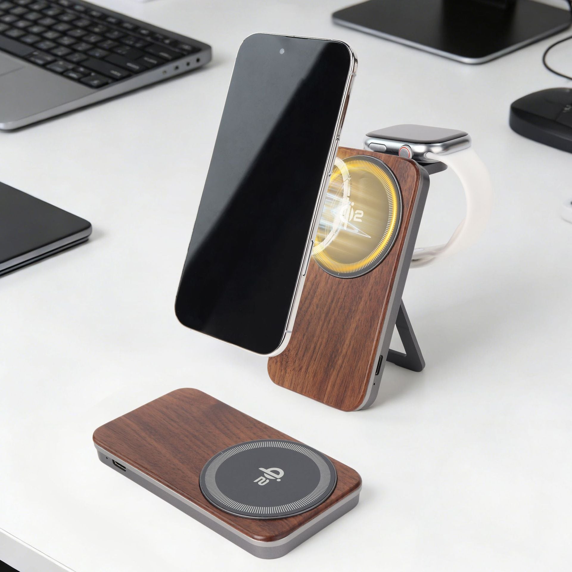 Foldable Aluminum Magnetic Wireless Charger – Phone & Watch — product photo