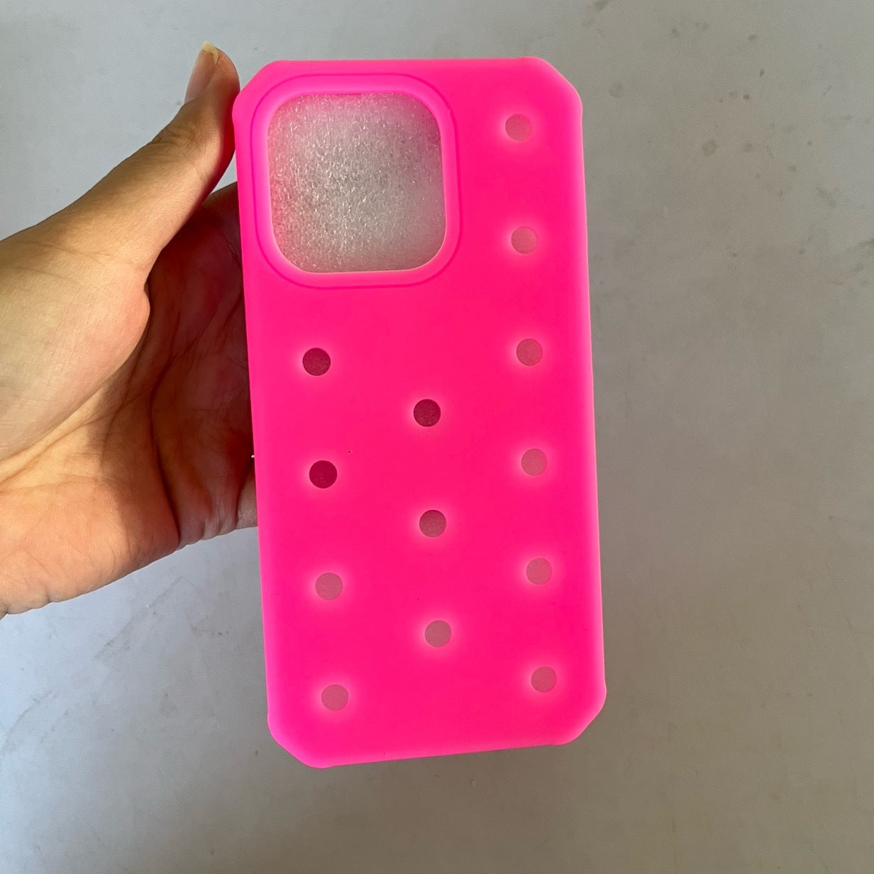 Buckle Charm Silicone Phone Case – Shoe Lace Hole Design — product photo