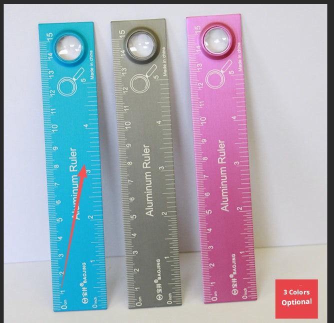 Aluminum Magnifying Glass Ruler – 15cm Blue Precision Tool
