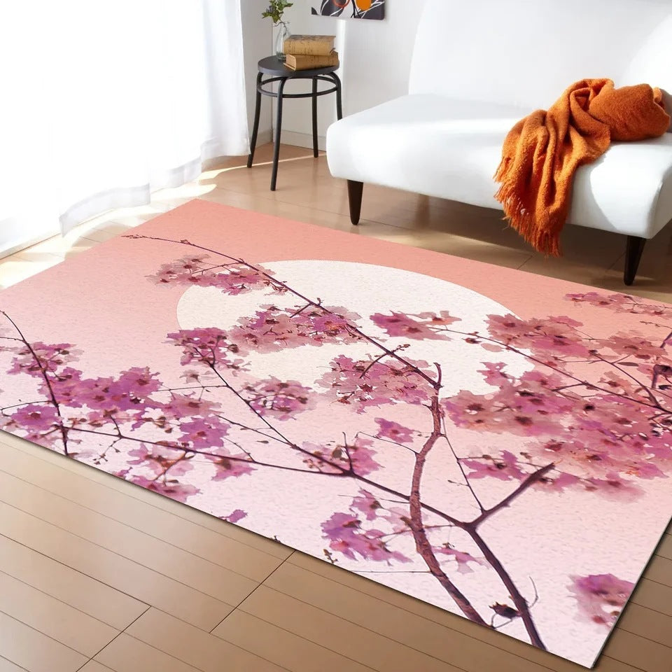 Pastel Cherry Blossom & Crescent Moon Flannel Floor Mat — product photo
