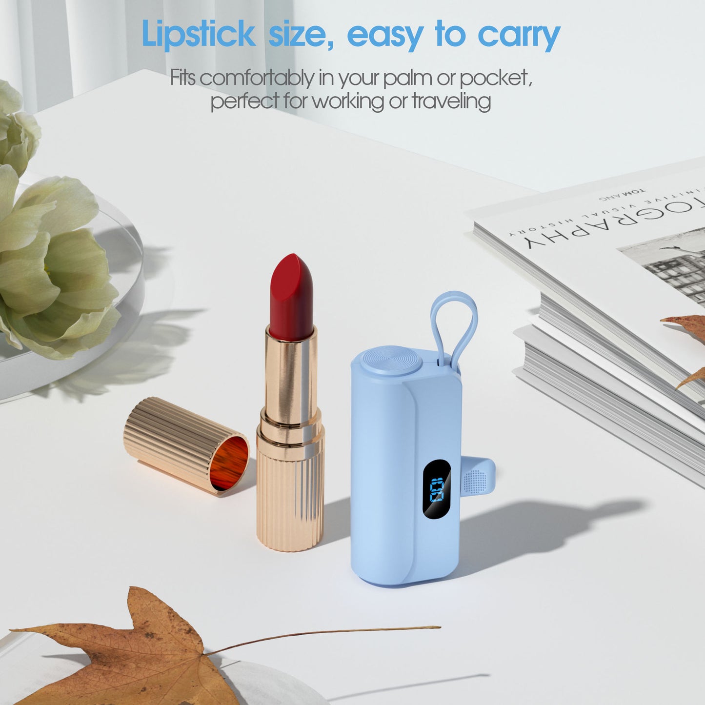 Mini Power Bank with Built-In Cable — Pocket-Sized Backup — product photo