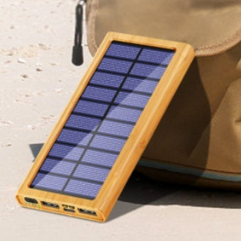 Wood-Grain Solar Power Bank with LED Light — product photo