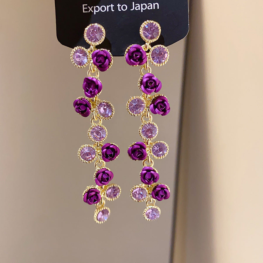 Purple Crystal Crown Flower Stud Earrings