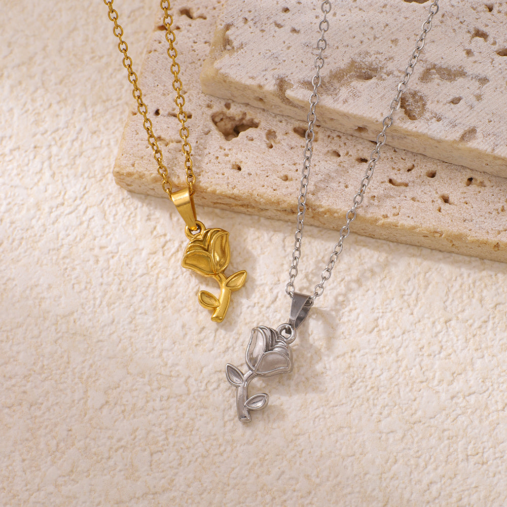 Stainless Steel Rose Pendant Necklace — product photo