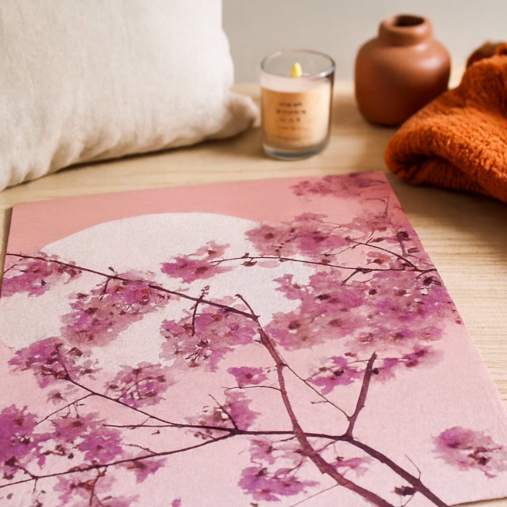 Pastel Cherry Blossom & Crescent Moon Flannel Floor Mat — warm lifestyle